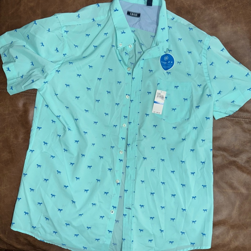 IZOD Men's Aqua Short Sleeve Shirt with Dog Print